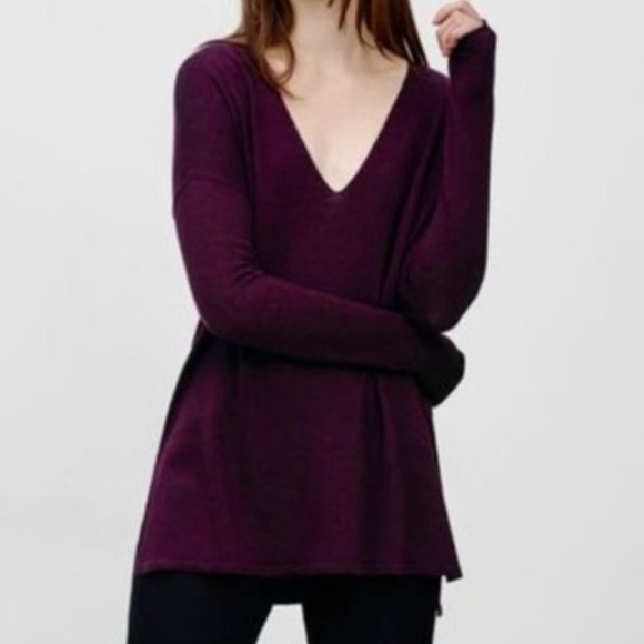 Babaton XXS Erin Sweater Wool Linen Blend Maroon V-Neck Long Sleeve - Picture 1 of 9